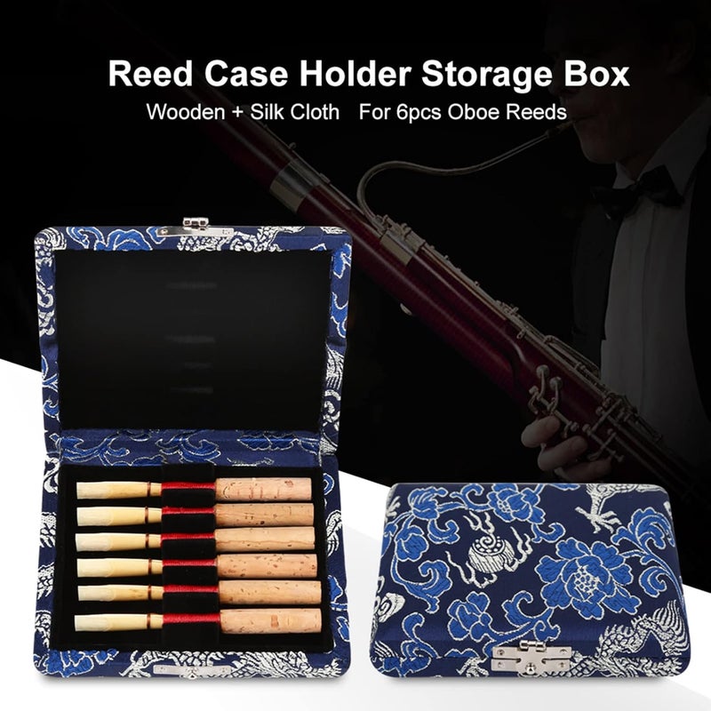 Kodrily Oboe Case, 1Pcs Bassoon Case, Wooden Silk Cloth Cover Holder, 3.54 x 3.15 x 0.78 Inch Layers Storage Box for 6pcs Oboe Protect Container Accessories (Blue) - Image 3
